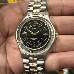 Working Vintage 1980s Guess unisex Watch Two Tone Steel‎ Quartz 42mm Fit 7.5in